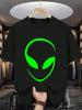 2026 Summer Unisexs Casual Neon Green Alien Print Round Neck Short Sleeved 100 Pure Cotton Breathable Soft Street Tshirt