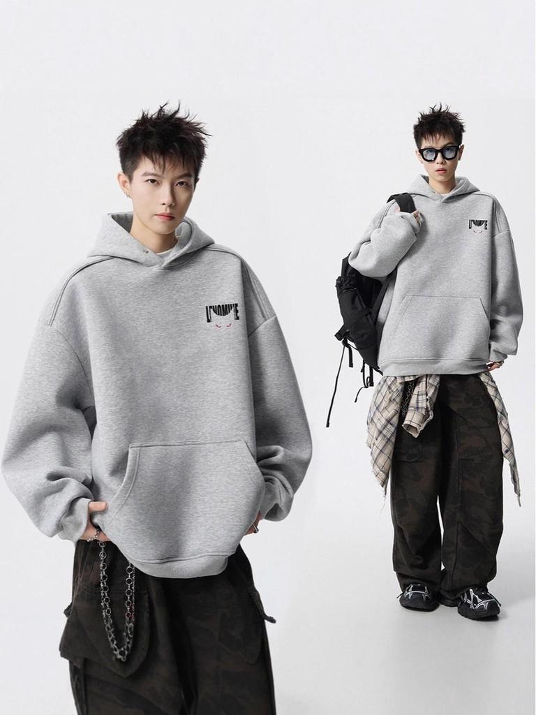 Men's Autumn Black Demon Cat Print Heavyweight Loose Fit Hoodie