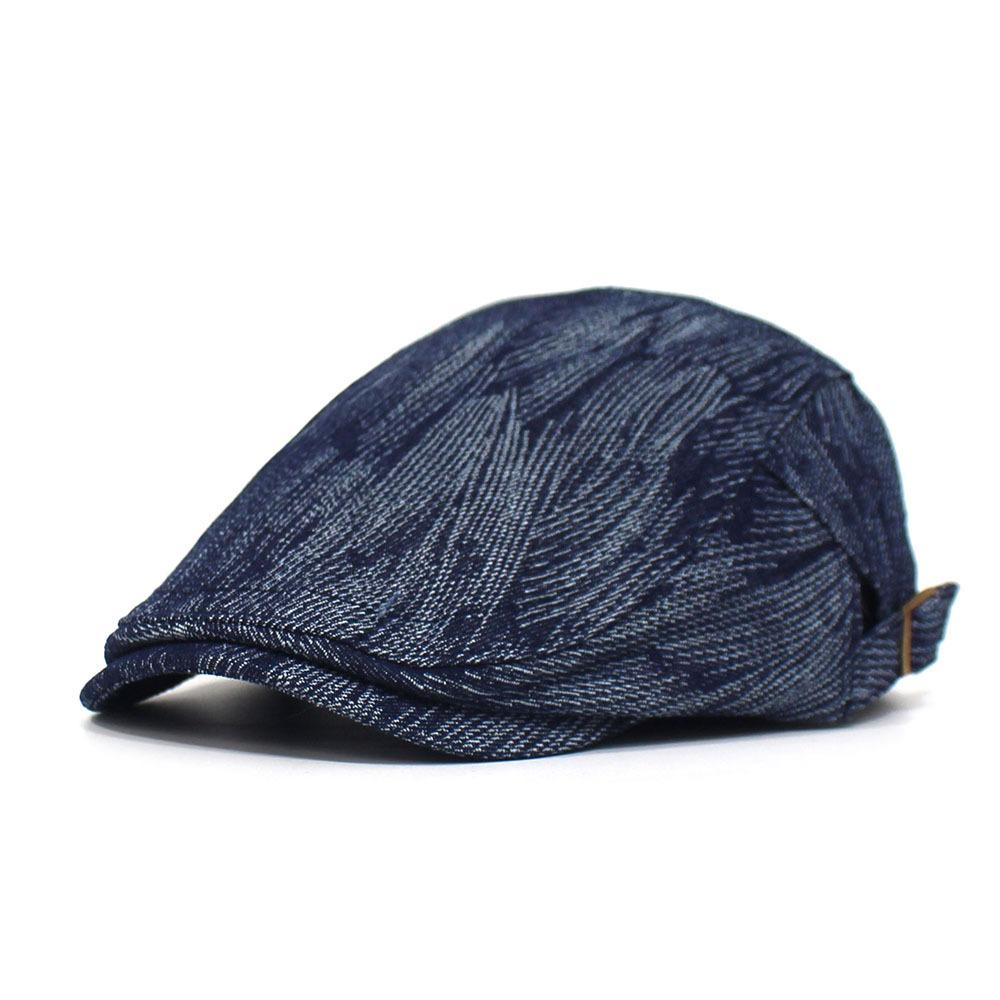Fashion Cotton Jacquard Denim Beret British Vintage Versatile Forward-Facing Cap Striped Duckbill Cap Men's Trendy