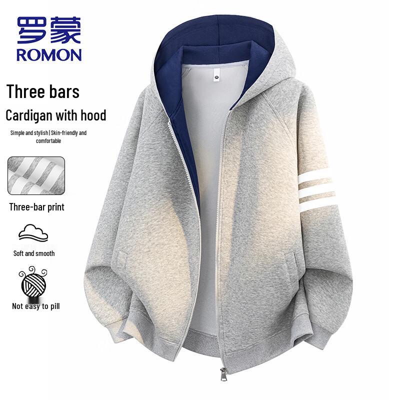 ROMON Unisex Streetwear Color-Block Zip-Up Hoodie