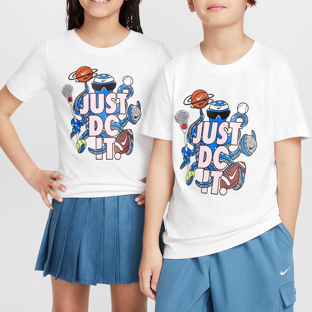 Nike Sportswear Crew Neck Printed Short Sleeve T-Shirt Kids Tops White FZ5119-100