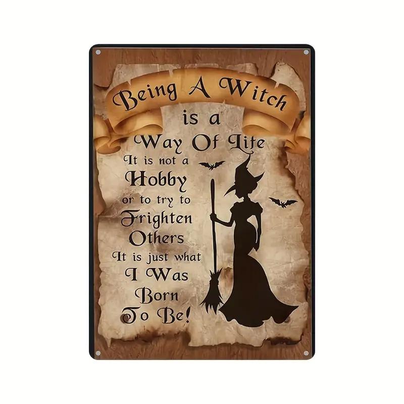 Vintage Witch Metal Tin Sign Wall Decor Retro Black Cat Witchy Art Signs for Home Decor Gifts