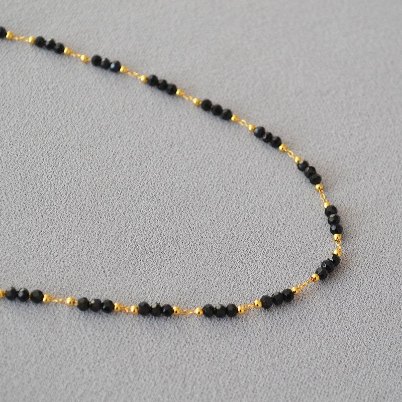 French Retro Black Spinel Beaded Choker Necklace