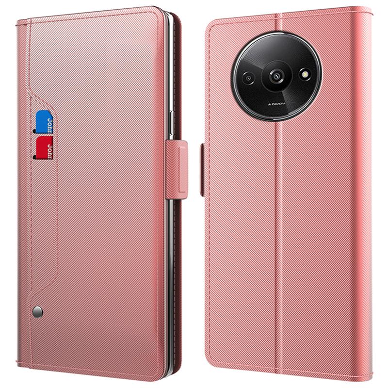 

Кожаный чехол для Xiaomi Redmi A3/Poco C61 4G из ПУ+ТПУ, откидная крышка для телефона, зеркальный дизайн, держатель для карт, чехол для телефона с подставкой Rose Gold