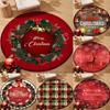Christmas Themed Round Area Rug with Festive Wreath Bell Snowflake Patterns Floor Mat for Home Holiday Decorations