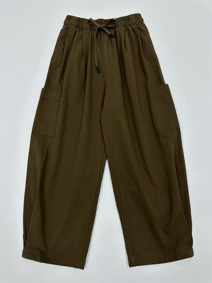 

Johnature Весна Осень Японские Женские Шаровары Простые Однотонные Карманы Высокая Талия Эластичные Повседневные Брюки One Size кофейный