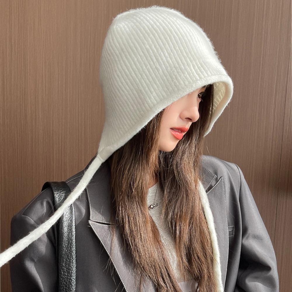 Knitted Windproof Ear Protection Cap Dacron Ear Hat Neck Collar Beanies Cap  Teenage Girls