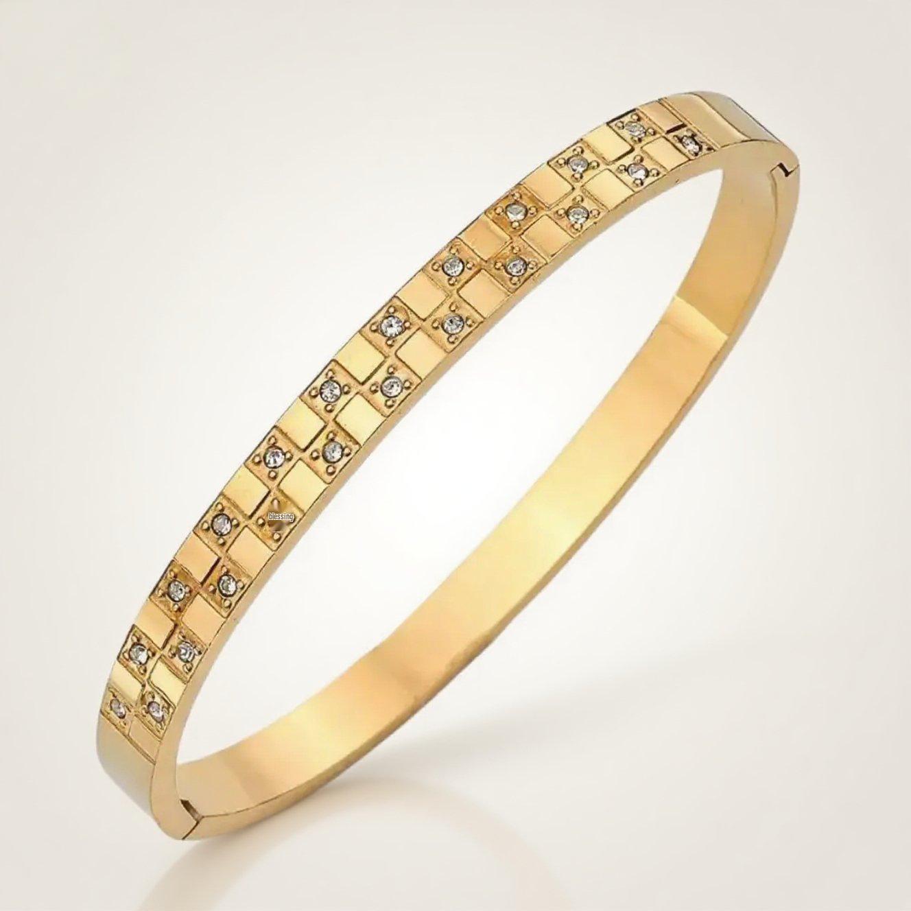 Men s Hip Hop Titanium Steel Rhinestone Bracelet - Double Row Stainless Steel