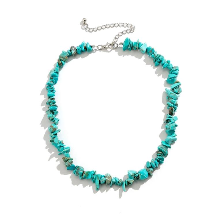 

Statement Necklace with Transparent Crystals, Natural Irregular Stones, and Turquoise Beads 1
