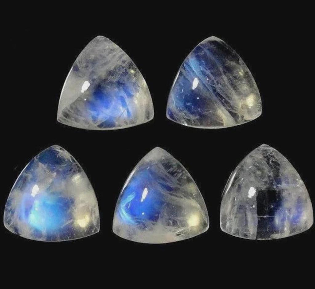 Natural Rainbow Moonstone Trillion Cabochon Gemstone | Blue Flash Moonstone Loose Stone