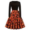 Autumn and Winter New Retro Women's Clothing Round Neck Long-sleeved Black Spelling Print Pendulum Dress