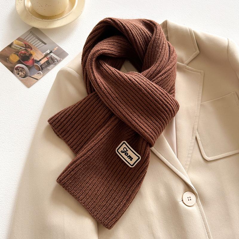 Women Winter Warm Knitted Scarf Solid Color Outdoor Thickened Neckerchief Vintage Long Scarves