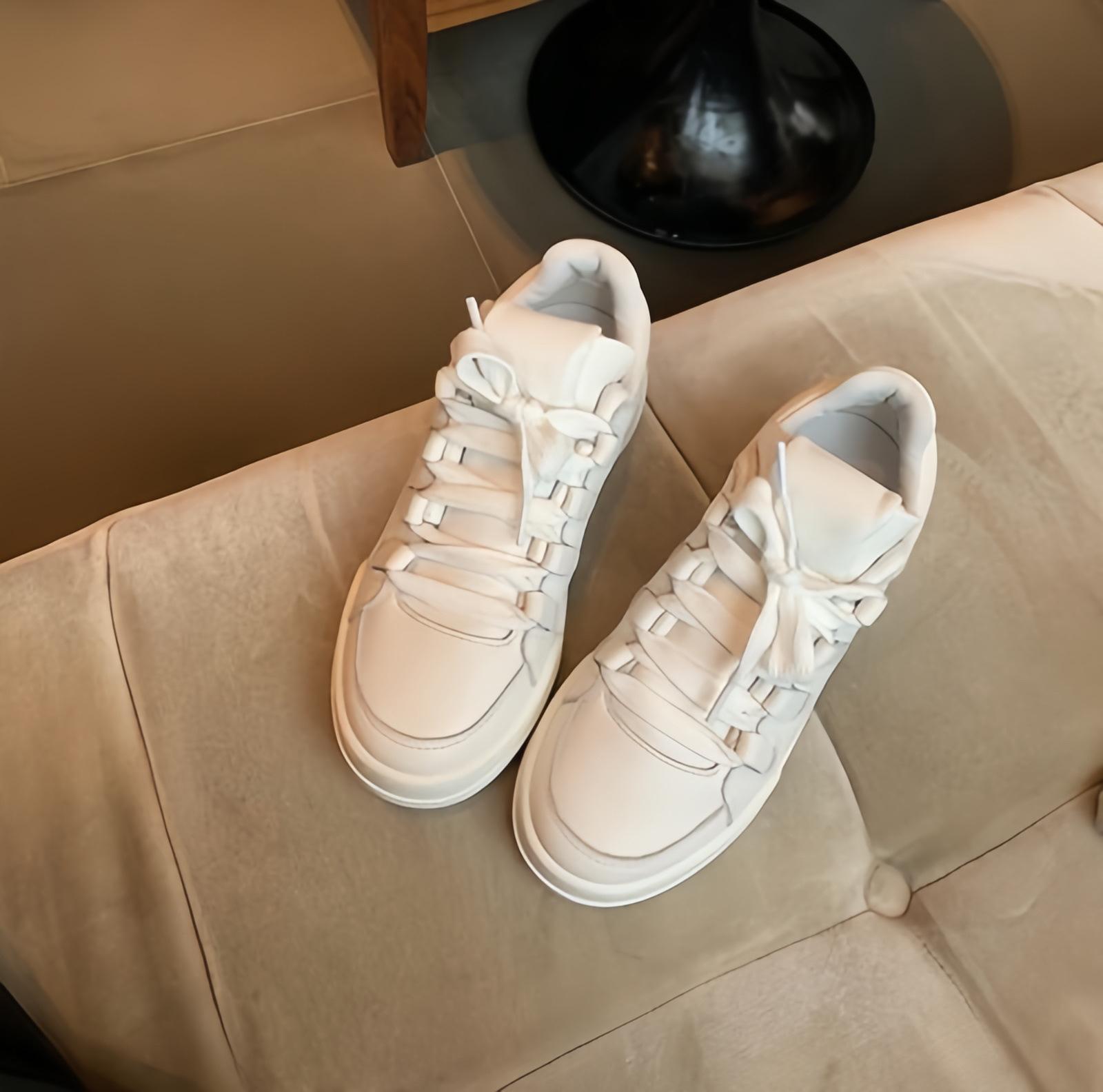 

Версия из коровьей кожи~ Виноградная мама та же обувь miu маленькие белые туфли женские на платформе с толстой подошвой увеличивающие рост на шнуровке кожаные повседневные кеды 40