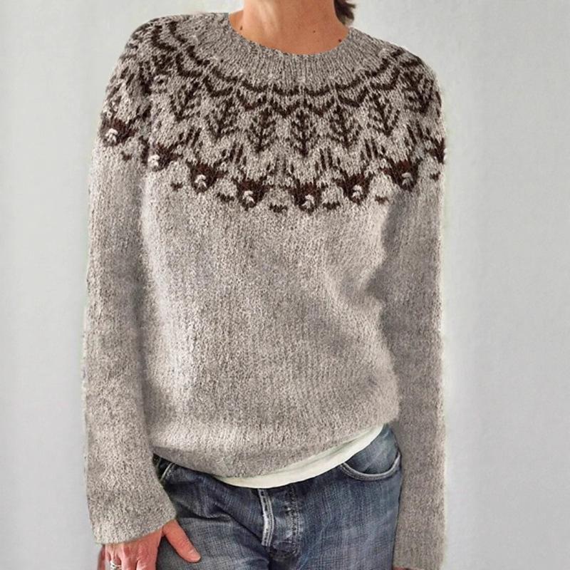 Europäischer & Amerikanischer Damen Lockerer Farbblock Rundhals Mode Pullover