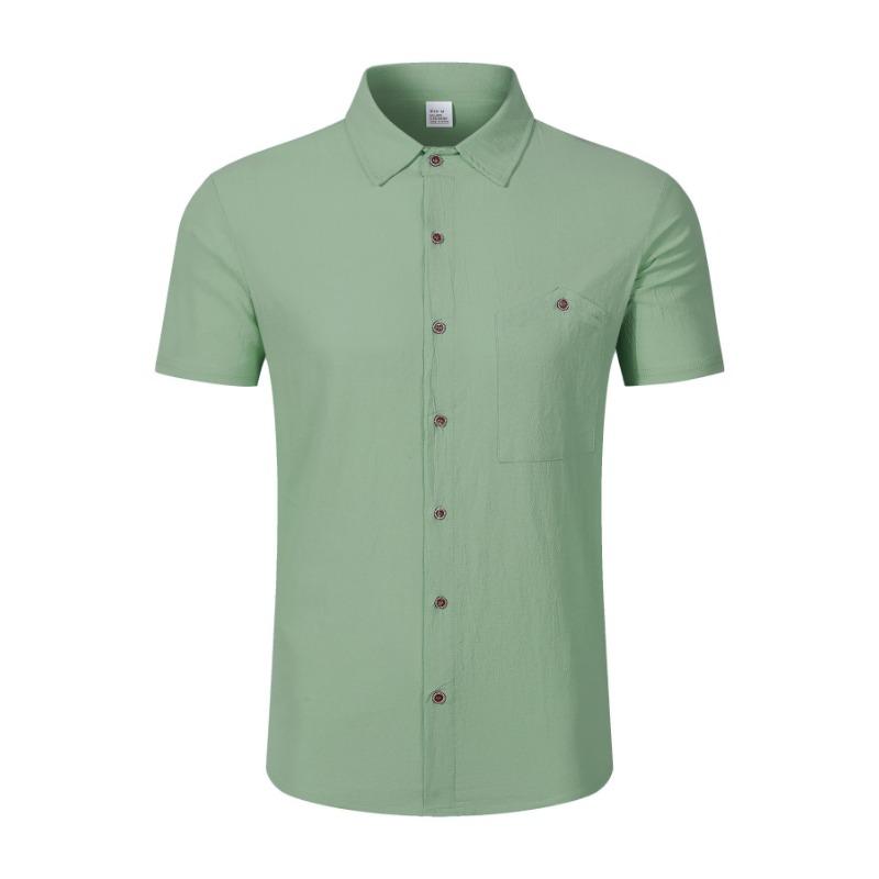 Men Short Sleeve Linen Blend Shirt With Chest Pocket Casual Summer Top