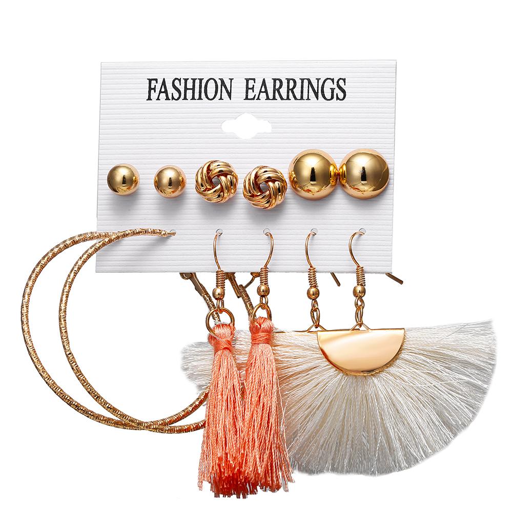 6 pairs Women Fashionable Bohemian Tassels Romantic Earrings Flower Pattern Earrings