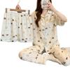 Bear Paradise Pajamas Women'S Spring Summer Cloud Cotton Short Sleeve Three-Piece Cartoon Cute Girly Loungewear