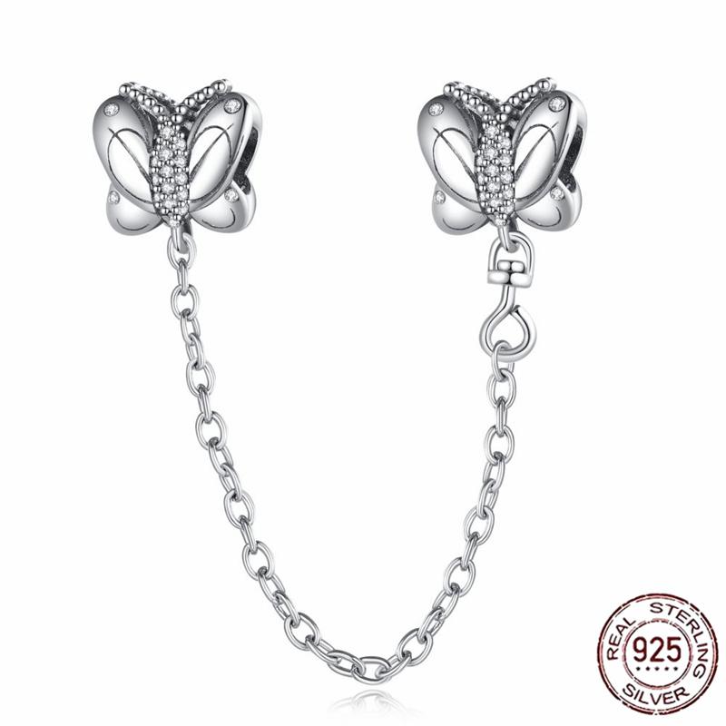 Stříbrný Křišťálový Pavé Bezpečnostní Řetízek Pevný Klip Pramen Přívěsek Vhodný pro Ženy Náramek Stříbrné Šperky Párty Narozeninový Dárek