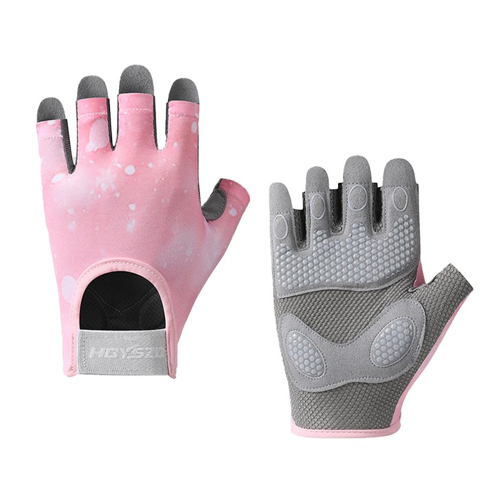 Gobygo Summer Half Finger Gloves Anti-Slip Breathable Shock-Absorbing Elastic Half Gloves Ladies Fitness Yoga Outdoor Cycling