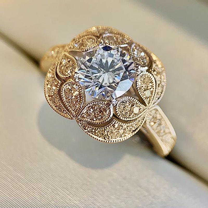 Jie Fashion Ethnic Style Zircon Flower Ring for Women