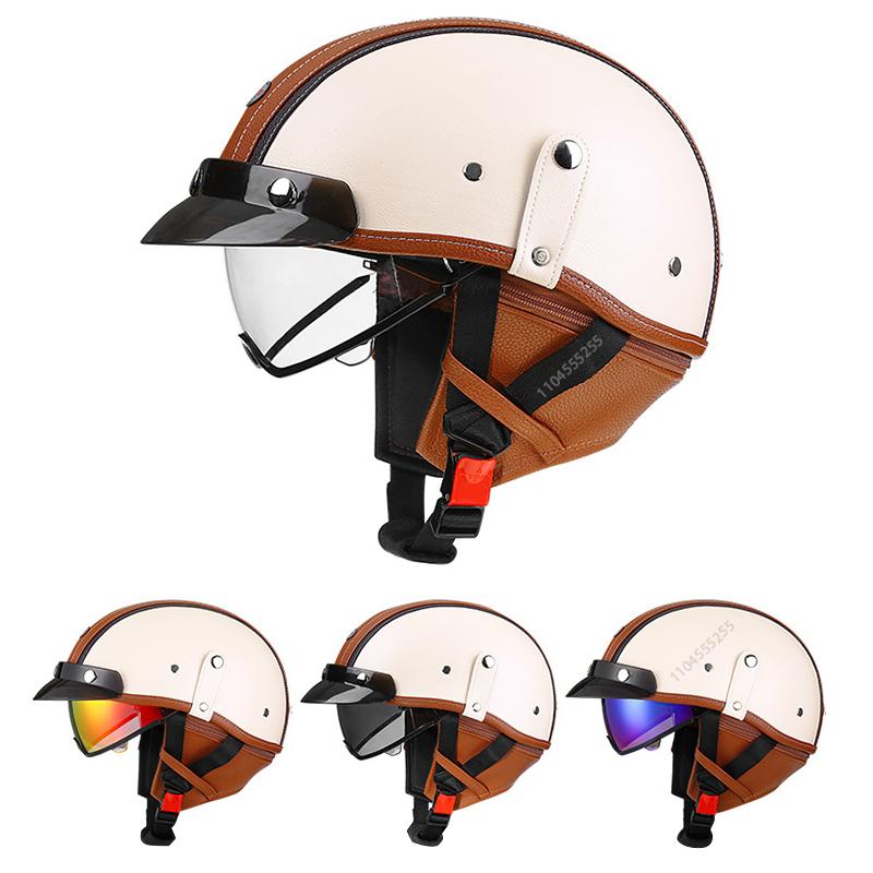 Vintage Helmet for Motorcycle Scooter Motorbike Retro Moto Helmet Capacete De Moto Half Helmet Built in Lenses DOT Approved