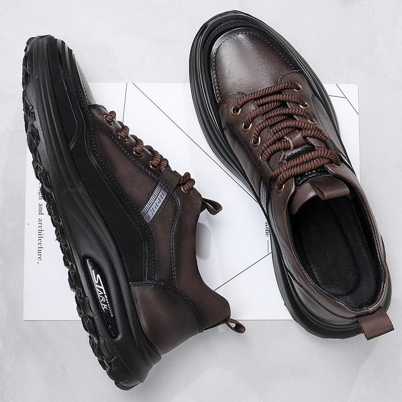 Trendy Men'S Shoes First-Layer Cowhide Shoes Autumn Leather Casual Sports Shoes Men'S Lightweight Daily Travel Shoes Men'S