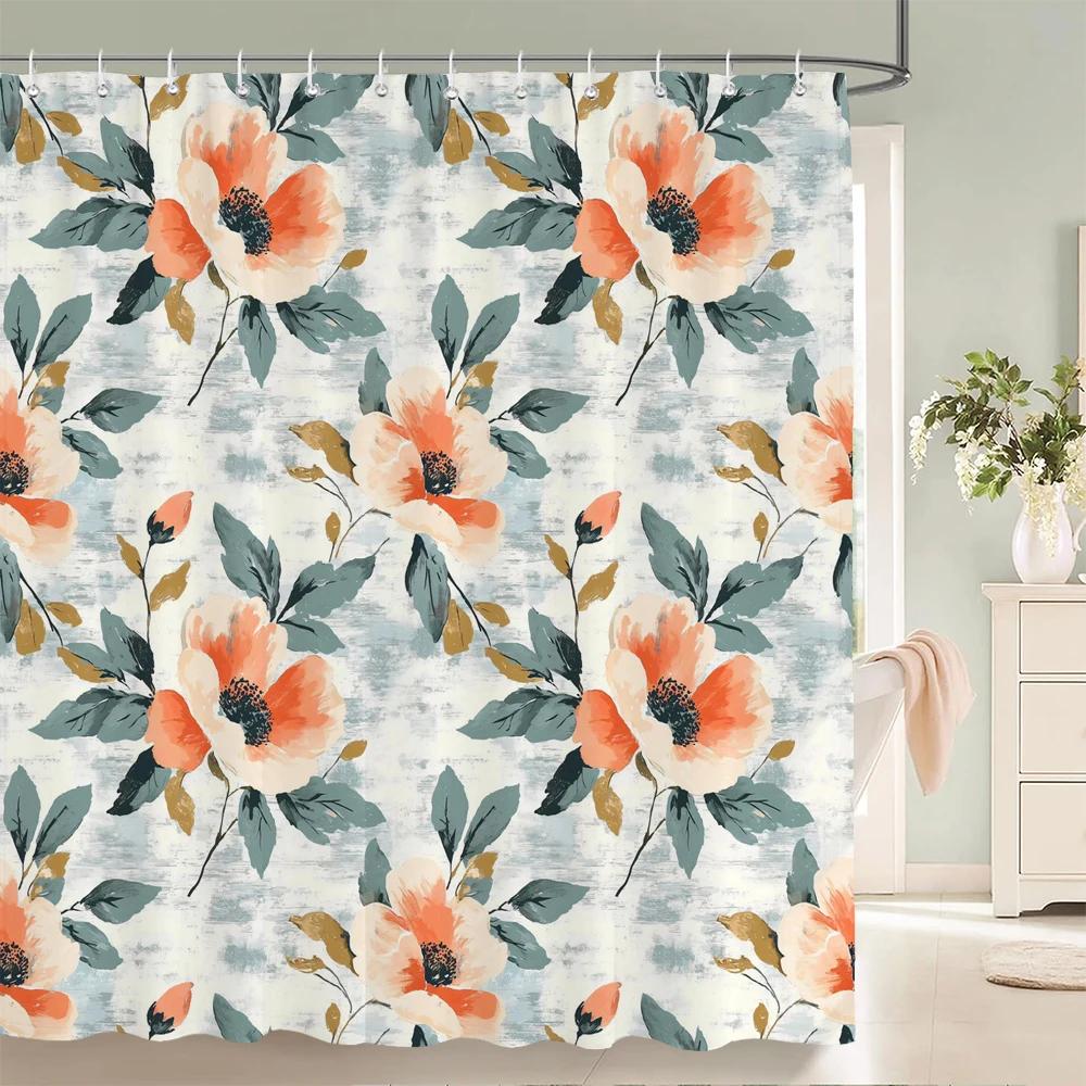 Plants Tree Leaves Shower Curtains with Hooks Home Decoration for Floral Bathroom Curtain Polyester Fabric Bath Curtain