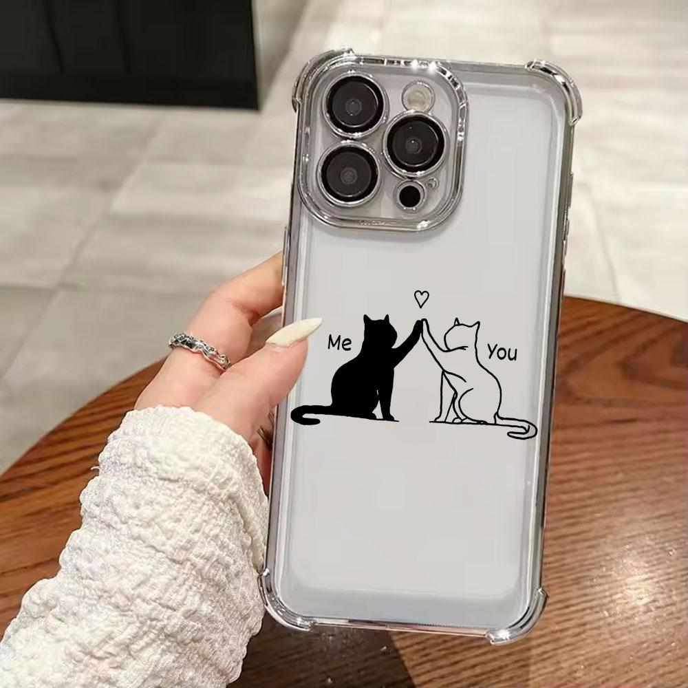 Black Cat Cartoon Art Phone Case for iPhone 11 13 15 16 17 Pro Max 14 Plus 17Air 16E 13 Pro 12 Mini 17Pro Shockproof Clear Cover