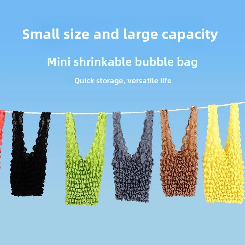 Women Expandable Shopping Bag Wrinkle Bubble Puff Multi Purpose Large Capacity Elastic Shopper Eco-Friendly Large Storage Case