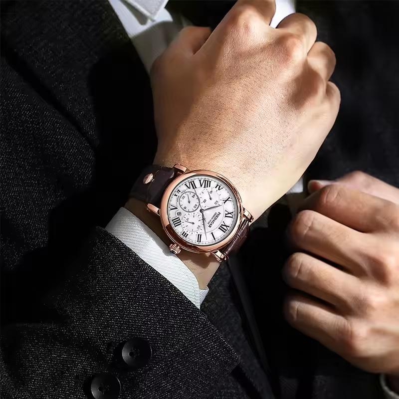 POEDAGAR Men Watch Fashion Chronograph Leather Quartz Watches Waterproof Luminous Sport Sport Wristwatch Six Needle Watch