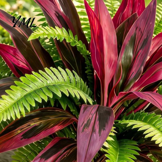 Artificial Flower Door Basket Fern And Red Dracaena Plants, UV Resistant Decorative Faux Plant, Durable Simulated Greenery Realistic Plants for Indoor