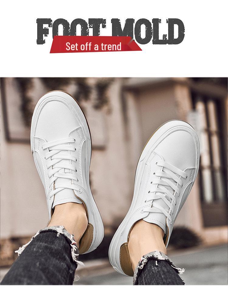Men's Spring Breathable White Leather Trendy Versatile Board Shoes