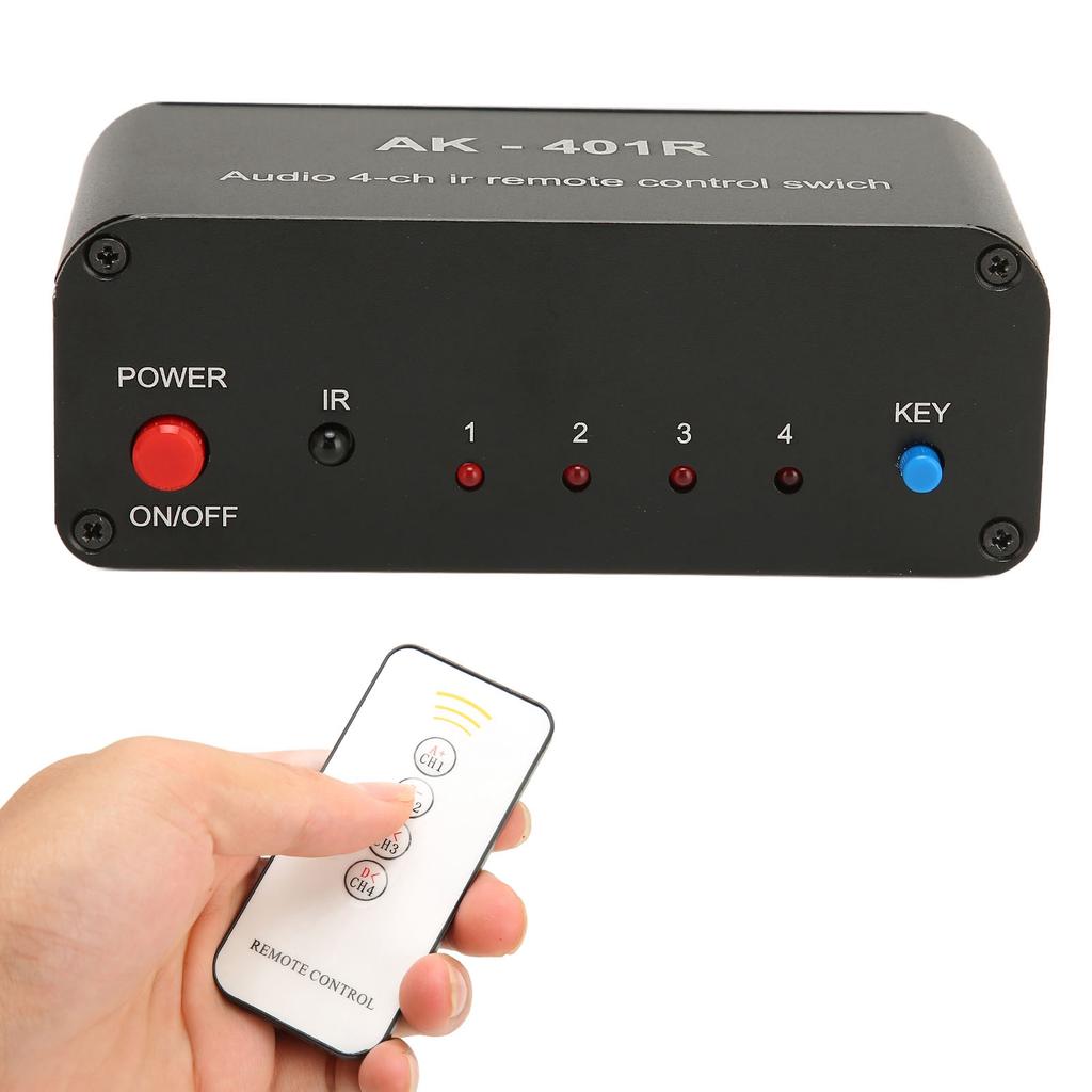 4 Way RCA Switcher Multifunctional 4 in 1 Out RCA Stereo Switch Selector with IR Remote Control for