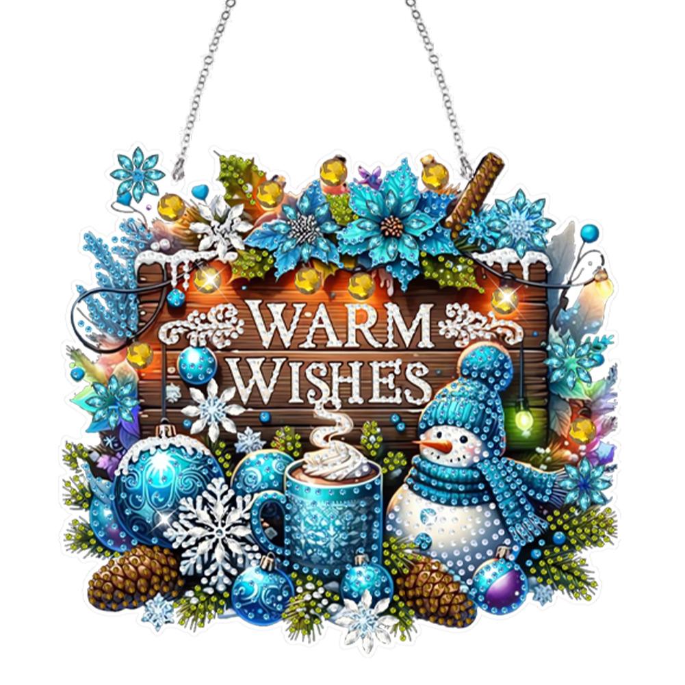 Wooden Special Shaped Christmas Theme 5D DIY Diamond Art Hanging Decorations Rhinestone Diamond Art Window Pendants Home Decor