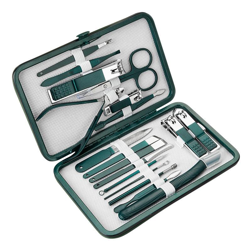 Stainless Steel Nail Clippers Set Grooming Tools Set With Portable Case Manicure Art Tool Green Nails Cut