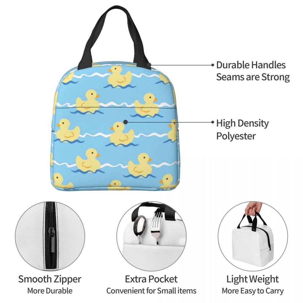 Cute Duck Swimming Seamless Pattern Insulated Lunch Bag for Women Children Leakproof Food Boxes Thermal Lunch Box Tote