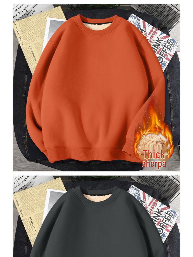 Men's Winter Thick Lambswool Hoodie: Youthful, Warm, Pure Color, Loose Fit, Plus Size