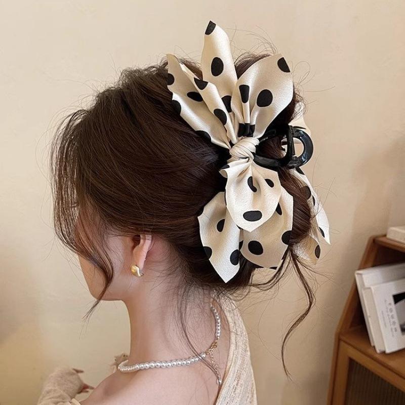 Trendy Large Polka Dot Bow Hair Clip For Women Girls Elegant Shark Clip  Hair Accessories Temperament Hair Claw Gifts