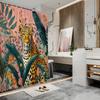 1pc Shower Curtain Majestic Leopard Jungle Theme Bathroom Decor Polyester Fabric with Tropical Foliage Pink Floral Background