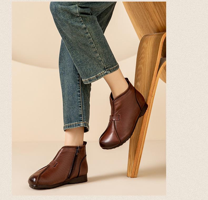 Mori Style Women's Suede Ankle Boots: Flat Round Toe, Fleece-Lined, Soft Sole – Winter 2025 Collection