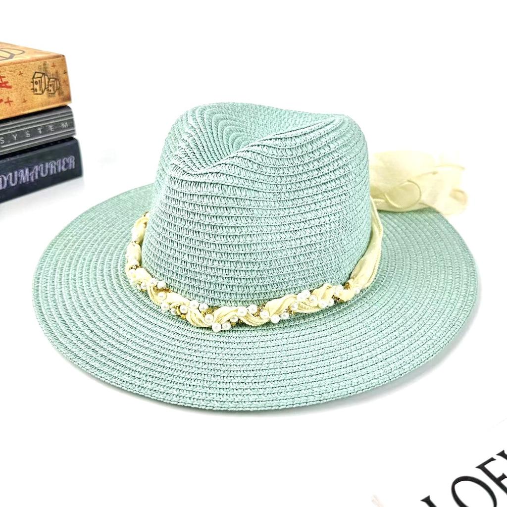 Spring And Summer New Sunshade Straw Hat Women'S European And American Style Fashion Streamer Top Hat Outdoor Sunscreen Versatile Hat