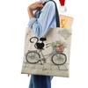 Women Handbag Linen Totes with Cat Print Casual Traveling Beach Gift Bags KTY