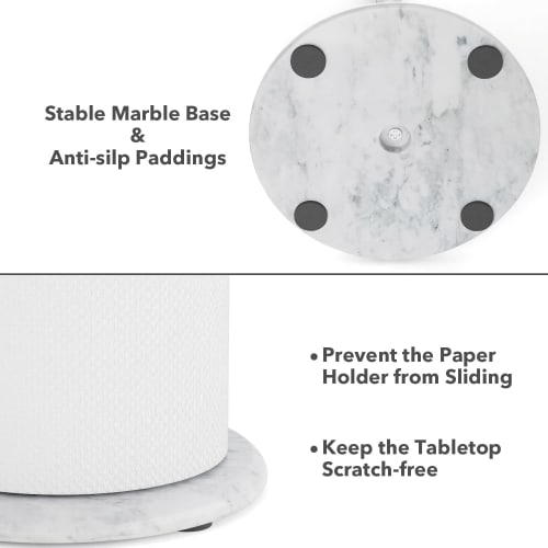 Susswiff Countertop Paper Towel Holder with Natural Marble Base, Kitchen Roll Holder, Standing Paper Towel Dispenser for Standard or Jumbo Rolls, Brus