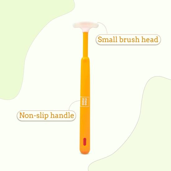 Mee Mee Tongue Cleaner for Baby | Tender Baby Oral Cleaner Toothbrush with Silicone Scraper | Suitable from 6+ Months | With Non-Slip Handle (Orange)