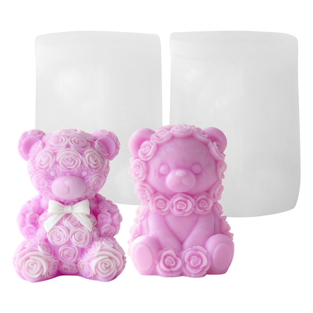 Rose Bear Silicone Mold Valentine Candle Wax Mold DIY Aromatherapy Plaster Diffuser Stone Craft Gift