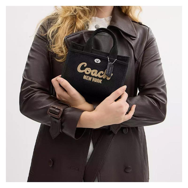 COACH Cargo 20 cursive logo embroidery canvas and grosgrain shoulder crossbody handbag small women's black