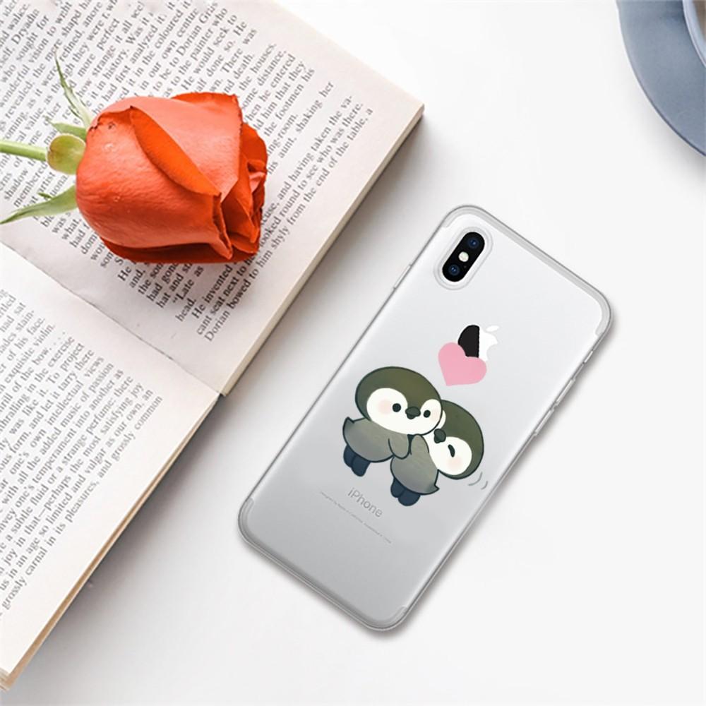 Pingwin kawaii cartoon etui na telefon iPhone 15 13 14 Pro Max XS XR 12 11 Pro 13 Mini 6 7 8 Plus miękka przezroczysta tylna obudowa