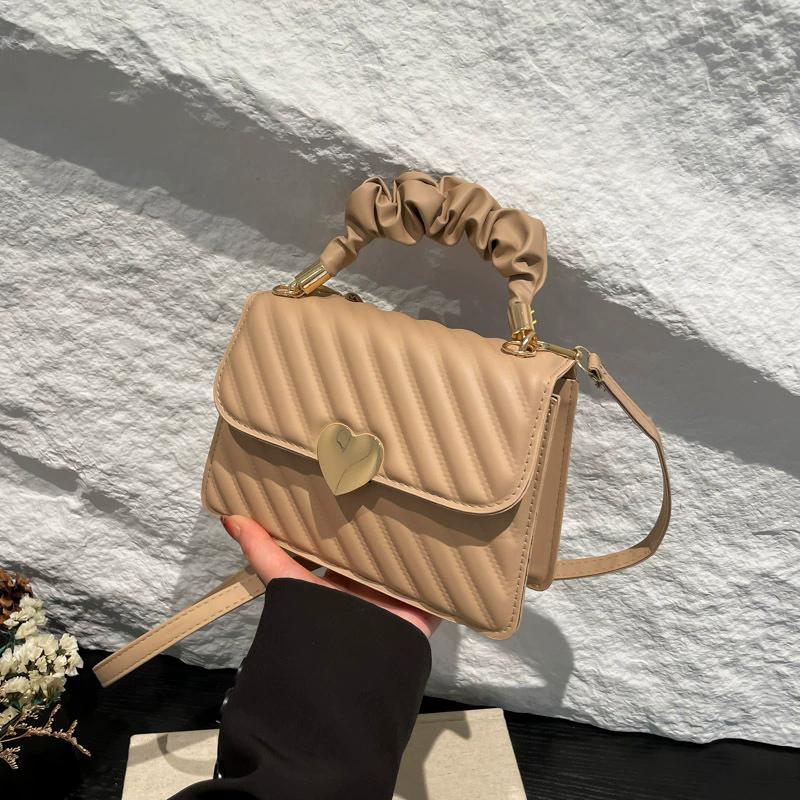 Borsa a Spalla Quadrata da Donna con Decorazione a Cuore, Chiusura a Bottone a Pressione, Borsa a Tracolla Casual per il Pendolarismo Quotidiano e Outfit Estivi
