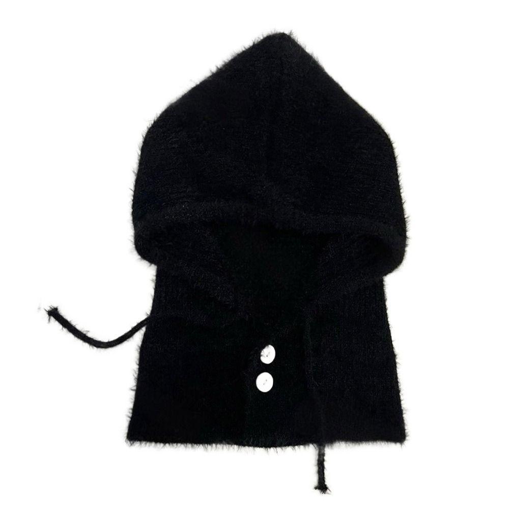 Solid Color Women  Balaclava Hat and Scarf Integrated Windproof Cap Knitted Pullover Hat  Outdoor