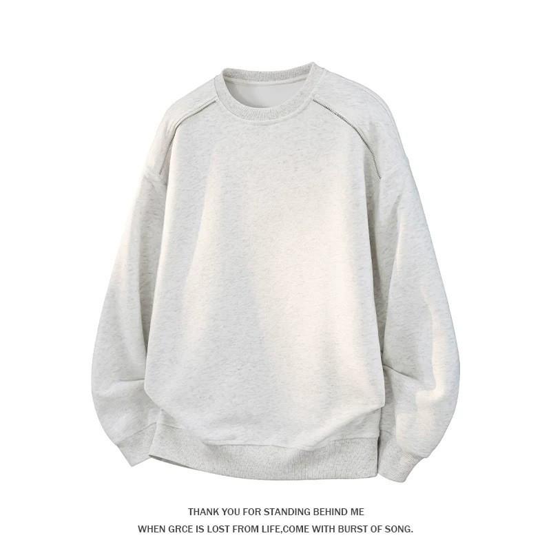 Mens Casual Round Neck Sweatshirt 2026 Loose Fit Solid Color Top Teens Daily Wear